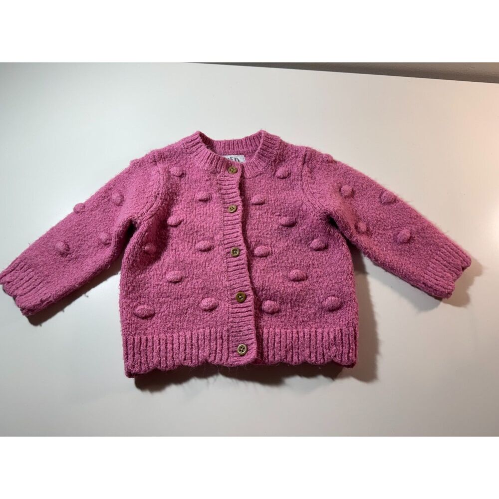 Baby Girl Pink Polka Dot Pattern Scalloped Hem Cardigan 6-9M
